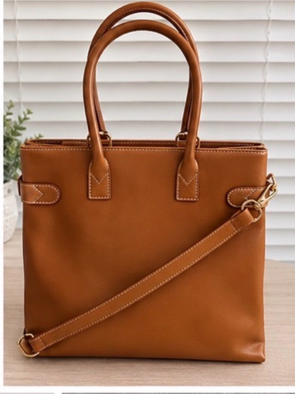 💫Vintage 💫SISO Select Made in Italy Cognac Leather Tote Shoulder Bag-USED ONCE